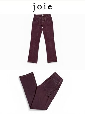 JOIE Y2K CONTRAST STITCH TWILL PANTS 3 BUTTON FLY BURGUNDY LOW RISE BOOTCUT PANT